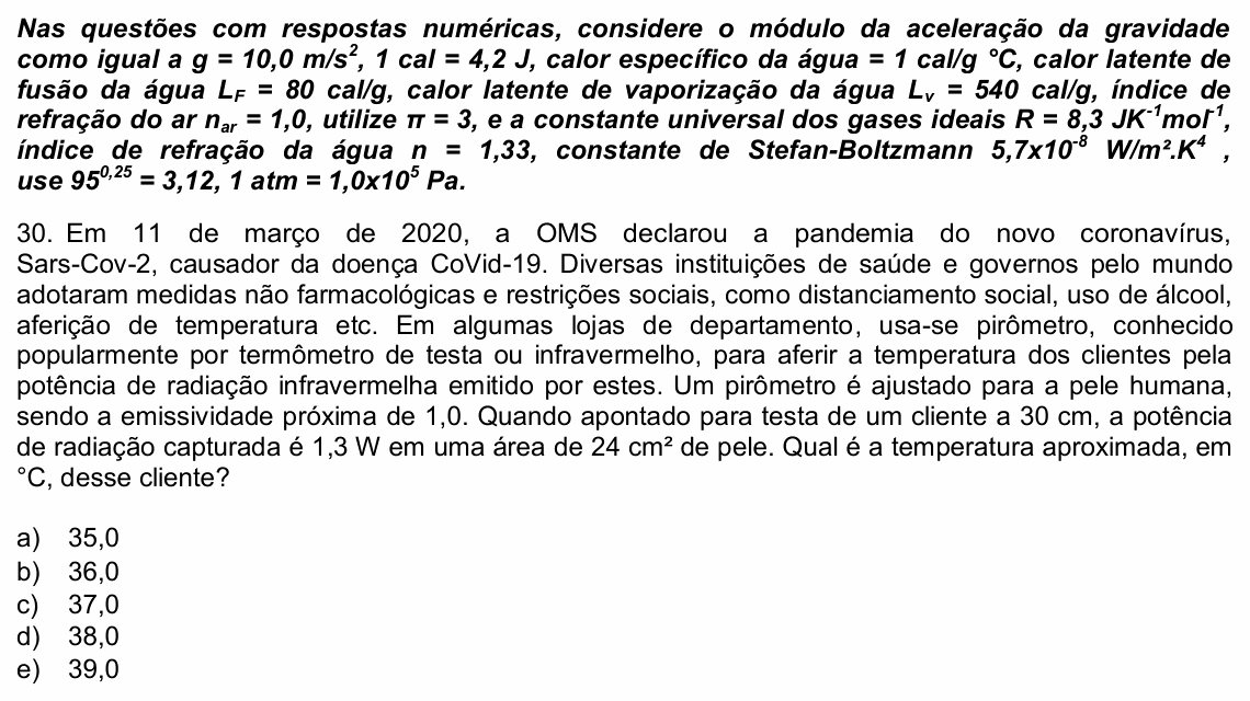 Enunciado da questão 30 de Física do UPE 2022 (SSA 2)
