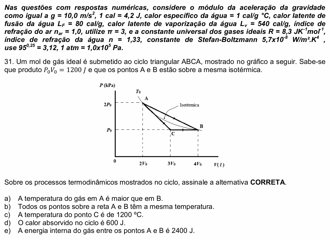 Enunciado da questão 31 de Física do UPE 2022 (SSA 2)