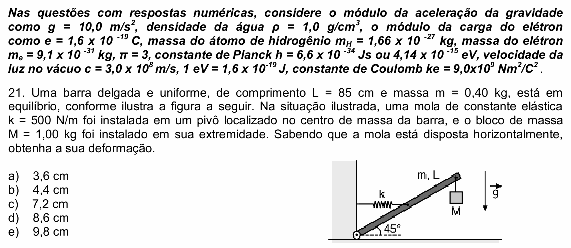 Enunciado da questão 21 de Física do UPE 2022 (SSA 3)