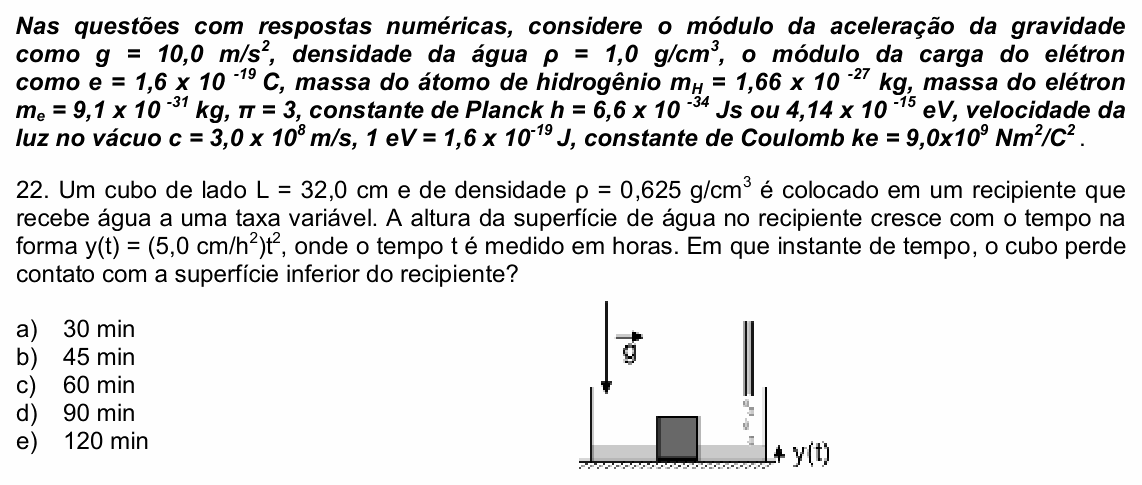Enunciado da questão 22 de Física do UPE 2022 (SSA 3)