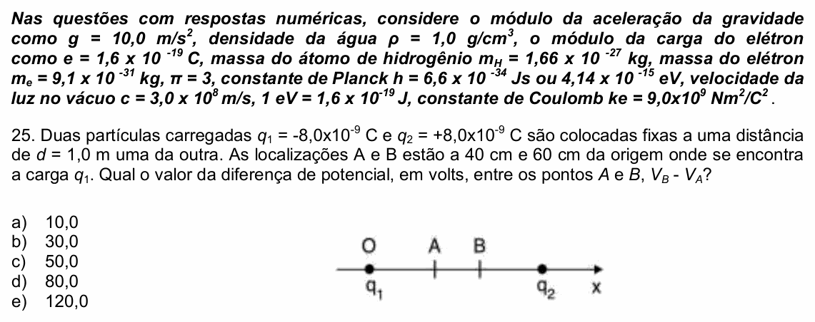 Enunciado da questão 25 de Física do UPE 2022 (SSA 3)
