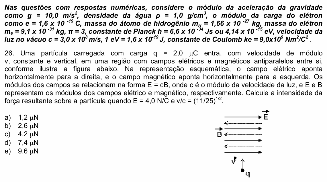 Enunciado da questão 26 de Física do UPE 2022 (SSA 3)