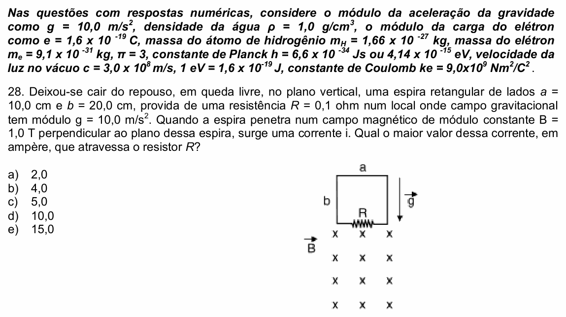 Enunciado da questão 28 de Física do UPE 2022 (SSA 3)