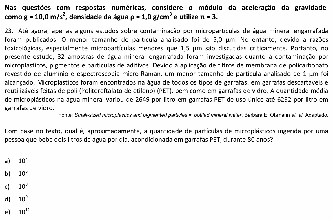 Enunciado da questão 23 de Física do UPE 2023 (SSA 1)