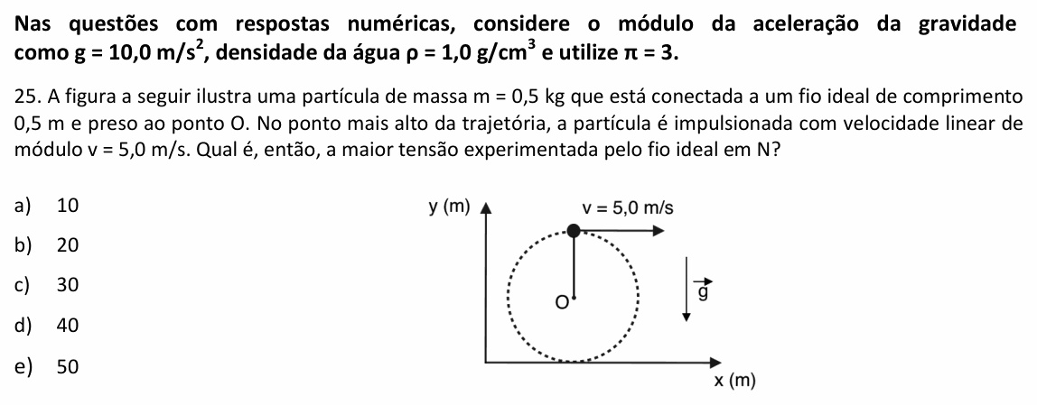 Enunciado da questão 25 de Física do UPE 2023 (SSA 1)