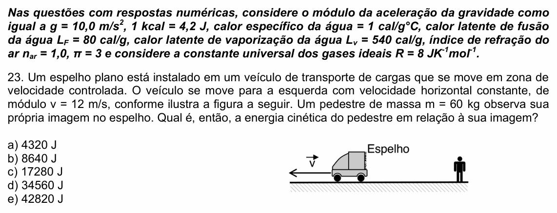 Enunciado da questão 23 de Física do UPE 2023 (SSA 2)