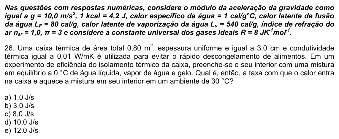Enunciado da questão 26 de Física do UPE 2023 (SSA 2)