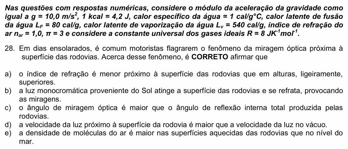 Enunciado da questão 28 de Física do UPE 2023 (SSA 2)