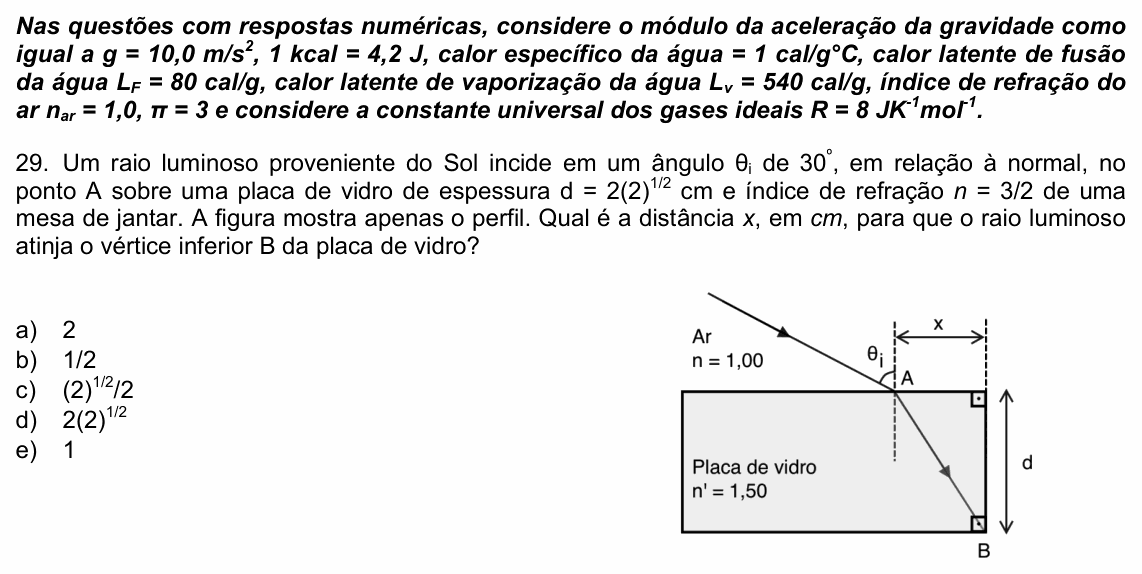 Enunciado da questão 29 de Física do UPE 2023 (SSA 2)