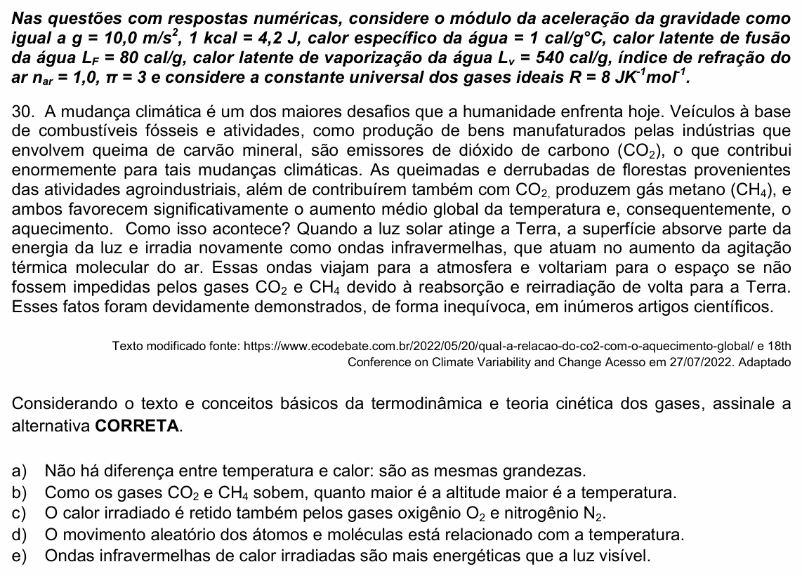 Enunciado da questão 30 de Física do UPE 2023 (SSA 2)