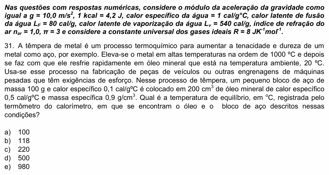 Enunciado da questão 31 de Física do UPE 2023 (SSA 2)
