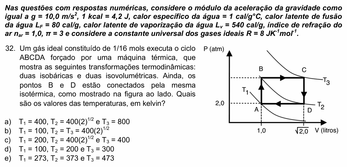 Enunciado da questão 32 de Física do UPE 2023 (SSA 2)