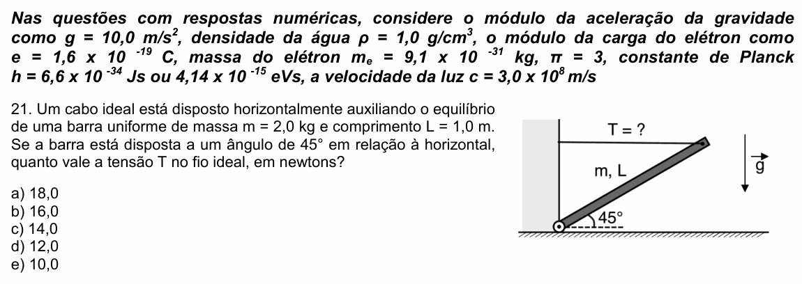 Enunciado da questão 21 de Física do UPE 2023 (SSA 3)