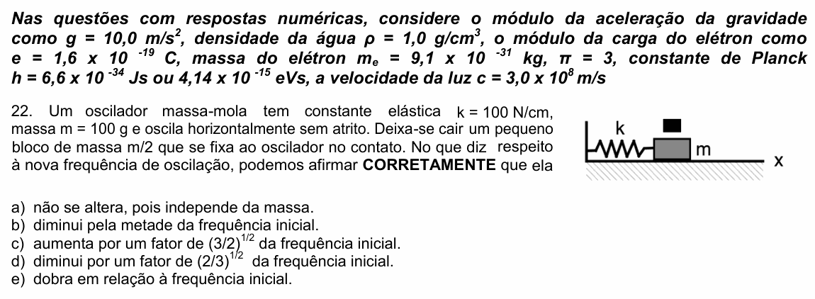 Enunciado da questão 22 de Física do UPE 2023 (SSA 3)