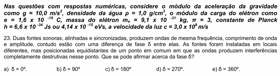 Enunciado da questão 23 de Física do UPE 2023 (SSA 3)