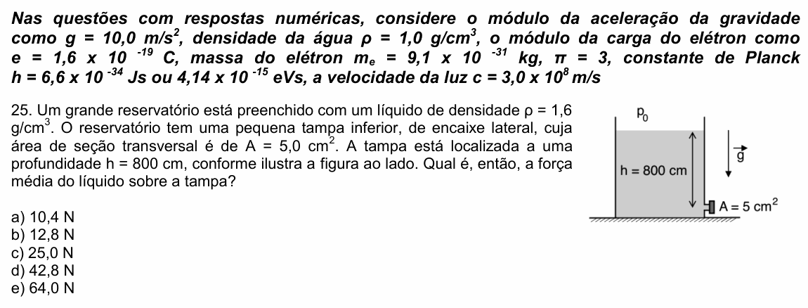 Enunciado da questão 25 de Física do UPE 2023 (SSA 3)
