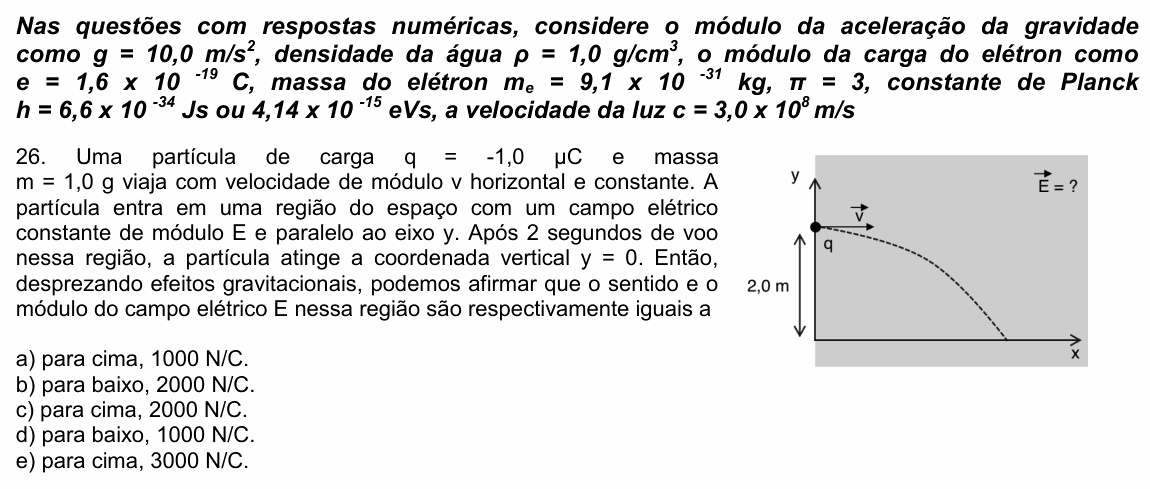 Enunciado da questão 26 de Física do UPE 2023 (SSA 3)
