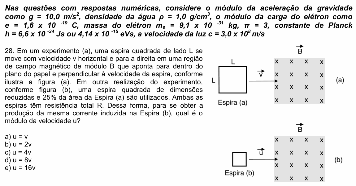Enunciado da questão 28 de Física do UPE 2023 (SSA 3)