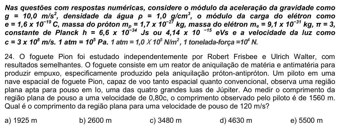 Enunciado da questão 24 de Física do UPE 2024 (SSA 3)