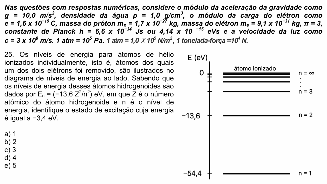 Enunciado da questão 25 de Física do UPE 2024 (SSA 3)