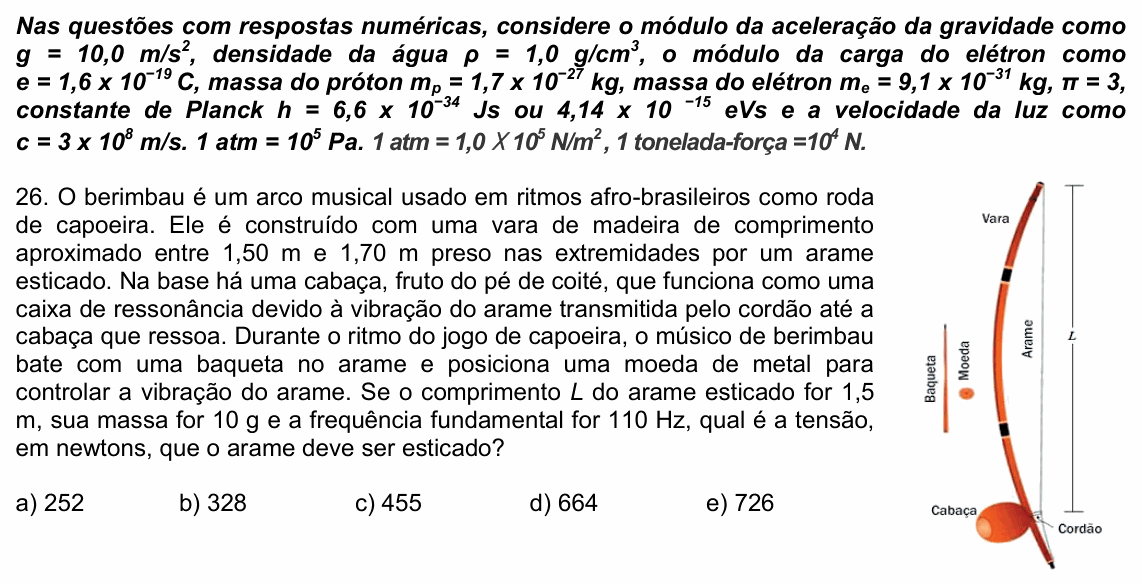 Enunciado da questão 26 de Física do UPE 2024 (SSA 3)