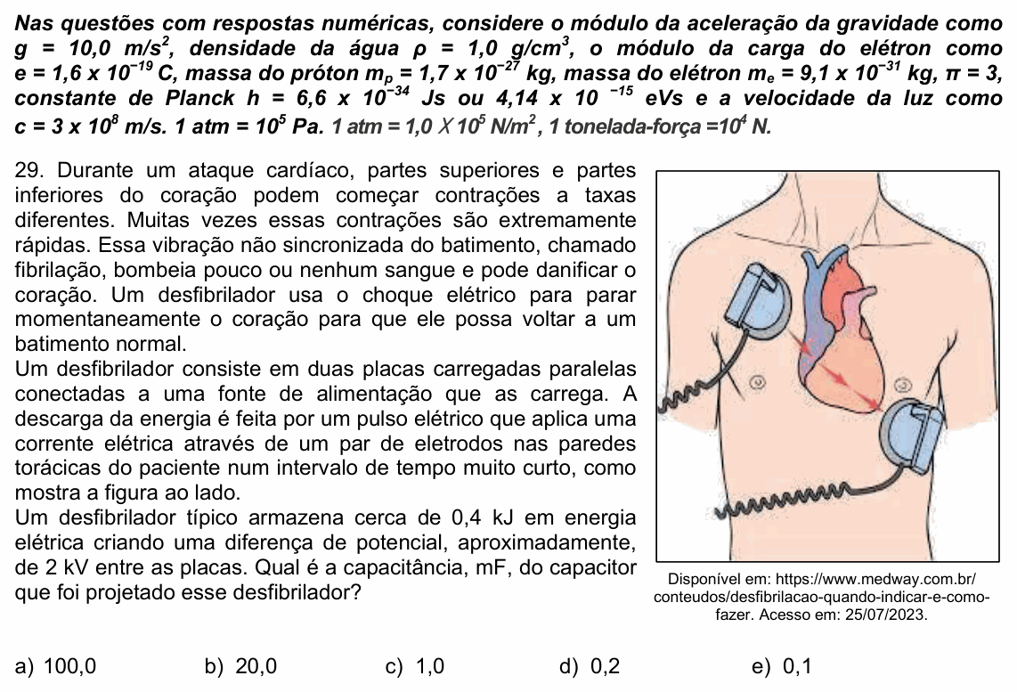 Enunciado da questão 29 de Física do UPE 2024 (SSA 3)