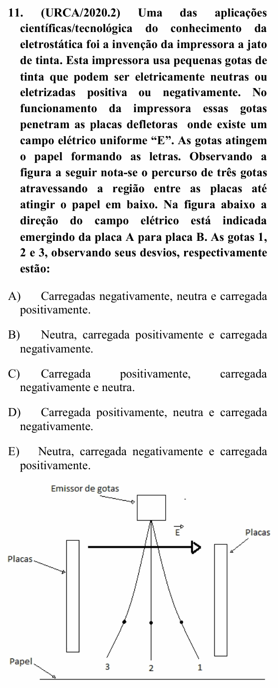Enunciado da questão 11 de Física do URCA 2020 (PSU 2020.2)