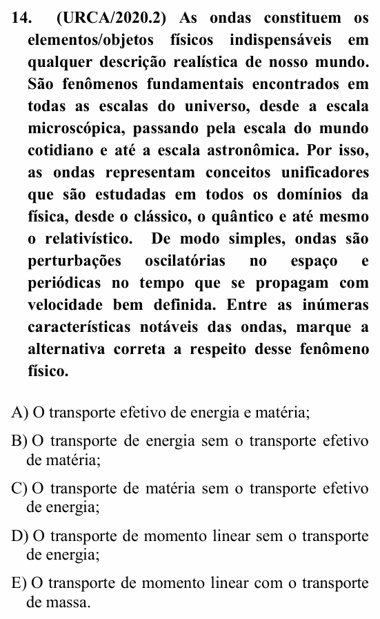 Enunciado da questão 14 de Física do URCA 2020 (PSU 2020.2)