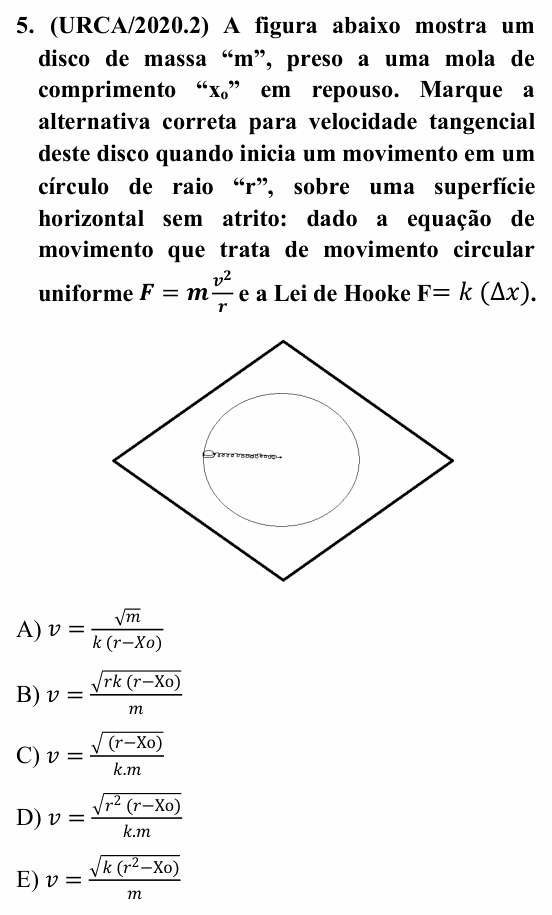 Enunciado da questão 5 de Física do URCA 2020 (PSU 2020.2)
