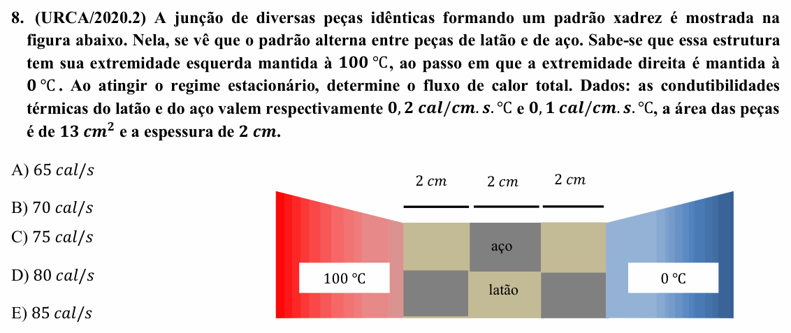 Enunciado da questão 8 de Física do URCA 2020 (PSU 2020.2)