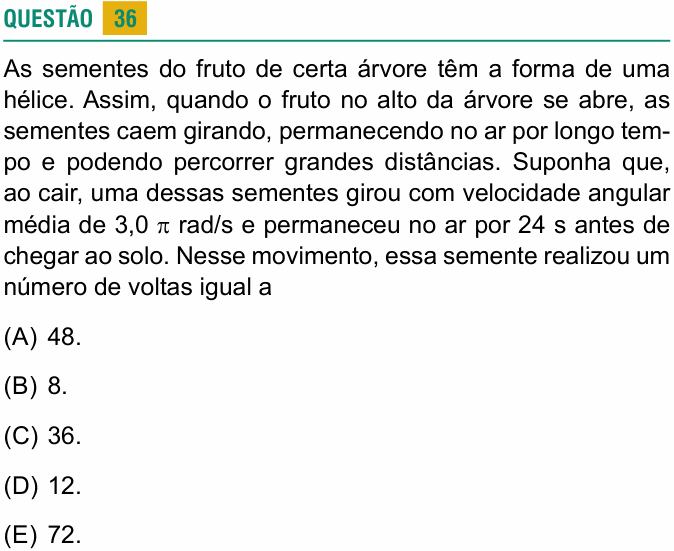 Enunciado da questão 36 de Física do USCS 2021 (2º semestre)