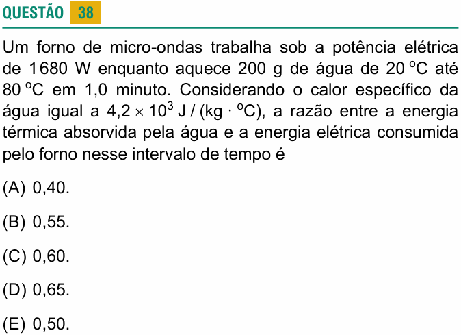 Enunciado da questão 38 de Física do USCS 2021 (2º semestre)