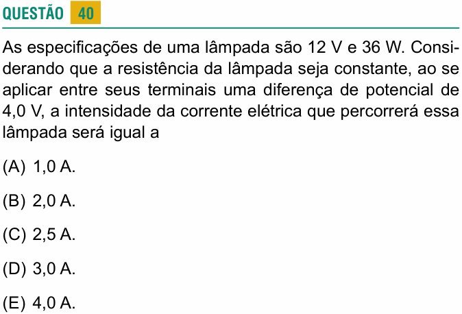 Enunciado da questão 40 de Física do USCS 2021 (2º semestre)