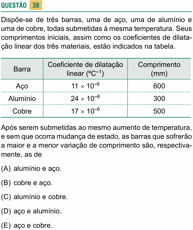 Enunciado da questão 38 de Física do USCS 2022