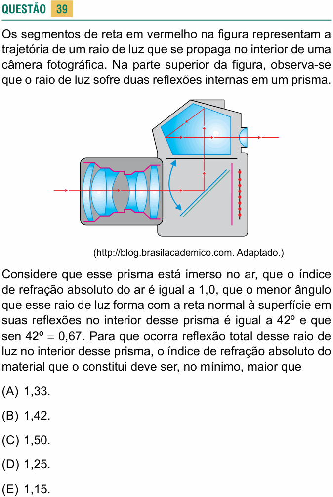 Enunciado da questão 39 de Física do USCS 2022