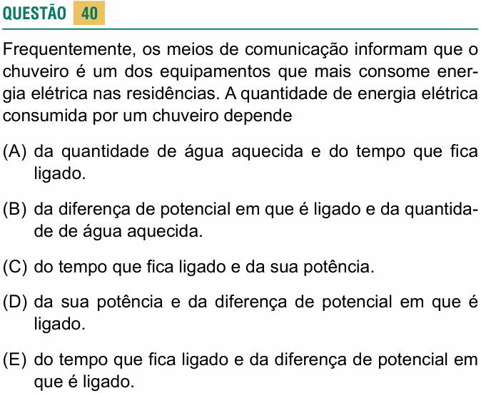 Enunciado da questão 40 de Física do USCS 2022
