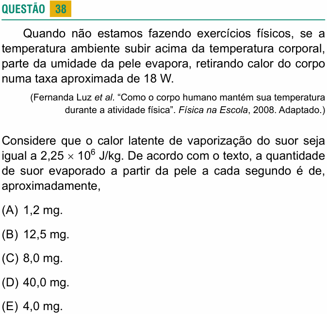 Enunciado da questão 38 de Física do USCS 2022 (2º semestre)