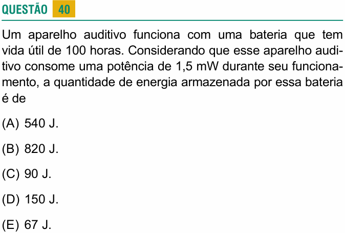 Enunciado da questão 40 de Física do USCS 2022 (2º semestre)