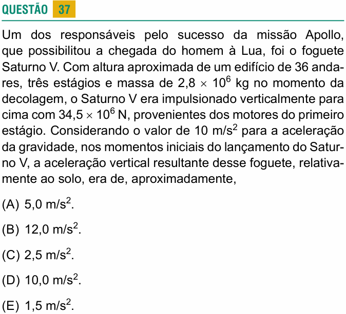 Enunciado da questão 37 de Física do USCS 2024