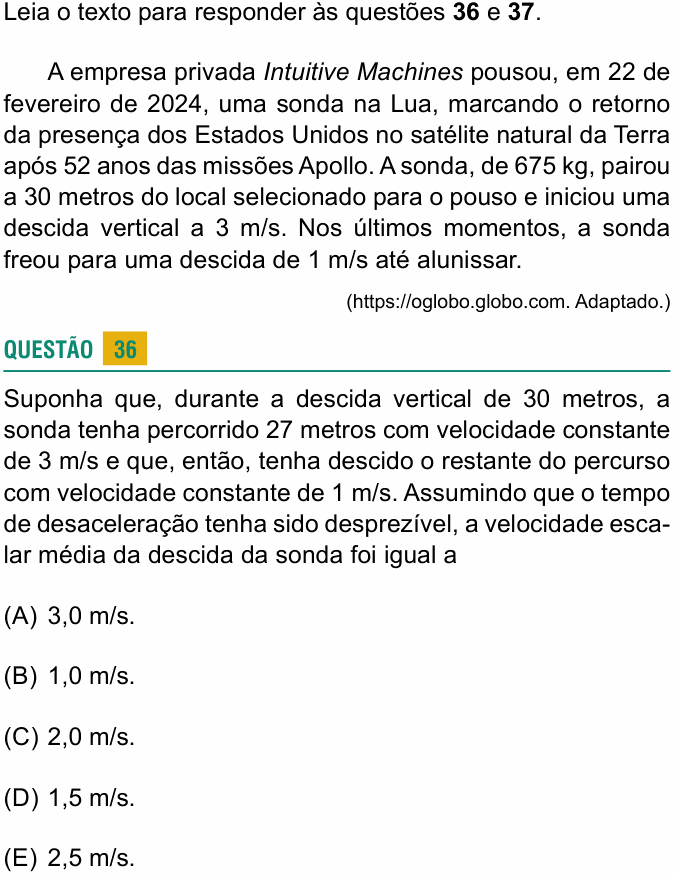Enunciado da questão 36 de Física do USCS 2024 (2º semestre)