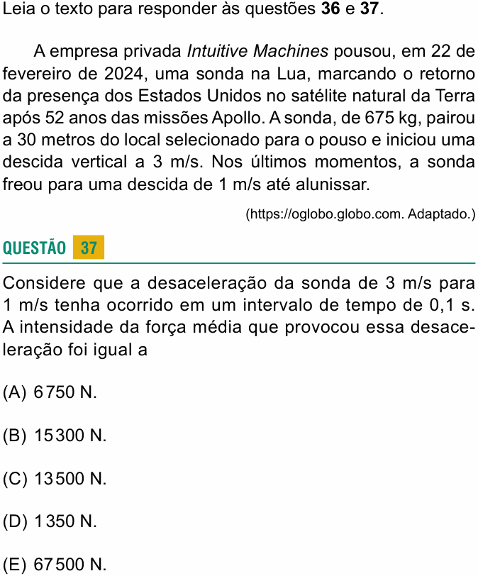 Enunciado da questão 37 de Física do USCS 2024 (2º semestre)
