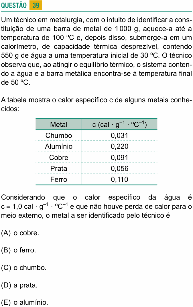 Enunciado da questão 39 de Física do USCS 2024 (2º semestre)