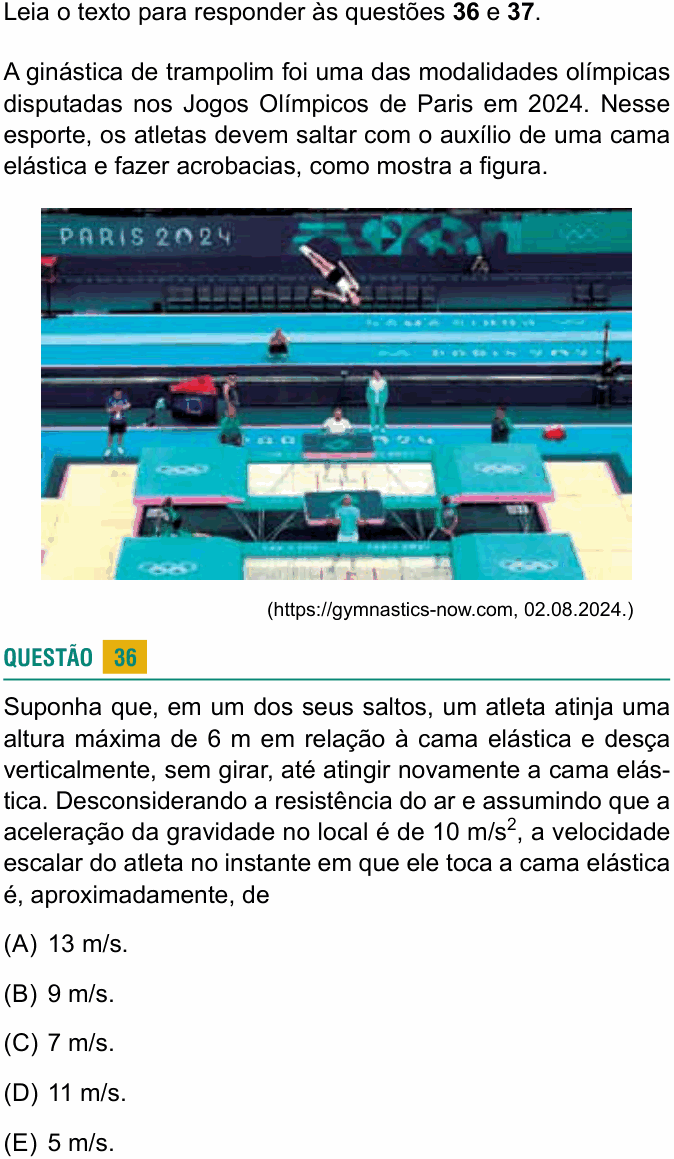 Enunciado da questão 36 de Física do USCS 2025
