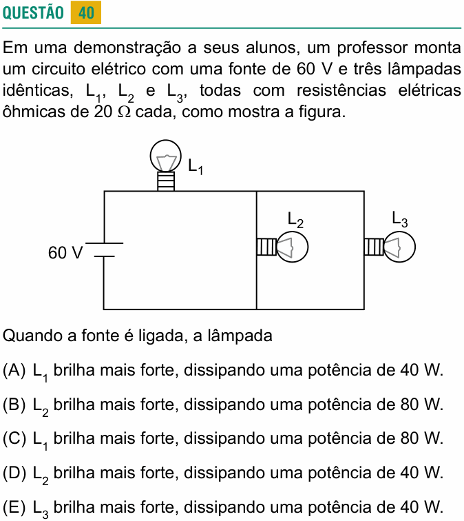 Enunciado da questão 40 de Física do USCS 2025