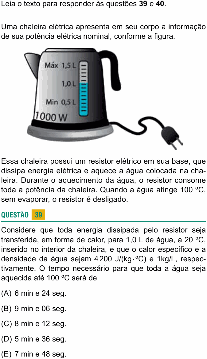 Enunciado da questão 39 de Física do USCS 2025 (2º semestre)