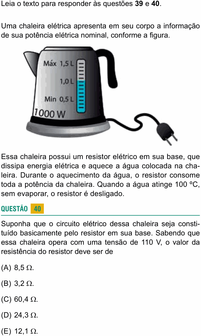 Enunciado da questão 40 de Física do USCS 2025 (2º semestre)