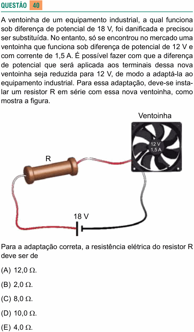 Enunciado da questão 40 de Física do USCS 2026