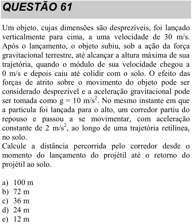 Enunciado da questão 61 de Física do UNITAU 2017 (inverno)
