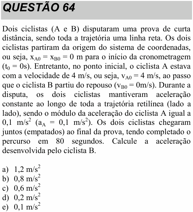 Enunciado da questão 64 de Física do UNITAU 2017 (inverno)