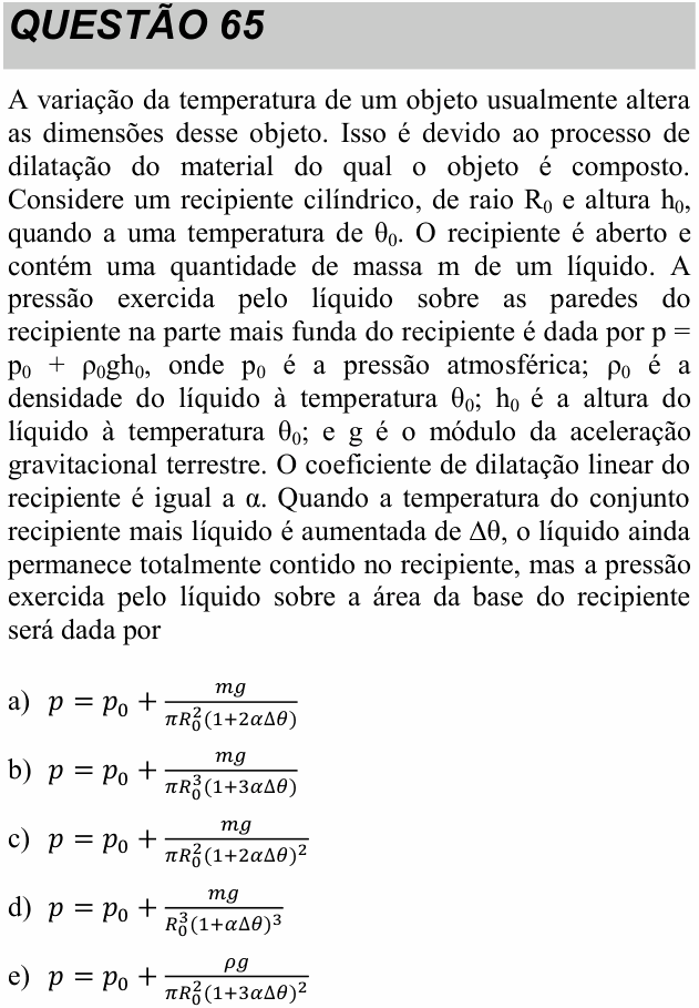 Enunciado da questão 65 de Física do UNITAU 2017 (inverno)